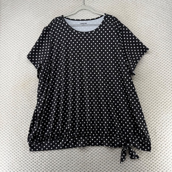 Lands' End Polka‎ Dot Tie-Front Top Blouse Scuba Short Sleeve Plus Size 3X - Picture 1 of 6